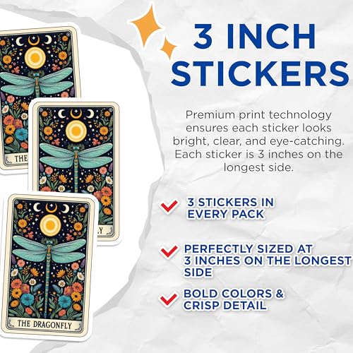 (3 Pack) Dragonfly Decals - Floral Laptop Decal - Celestial Boho Decals - 3 Inches On Longest Side - Easy Peel & Apply - Made in USA - 3MCS4160