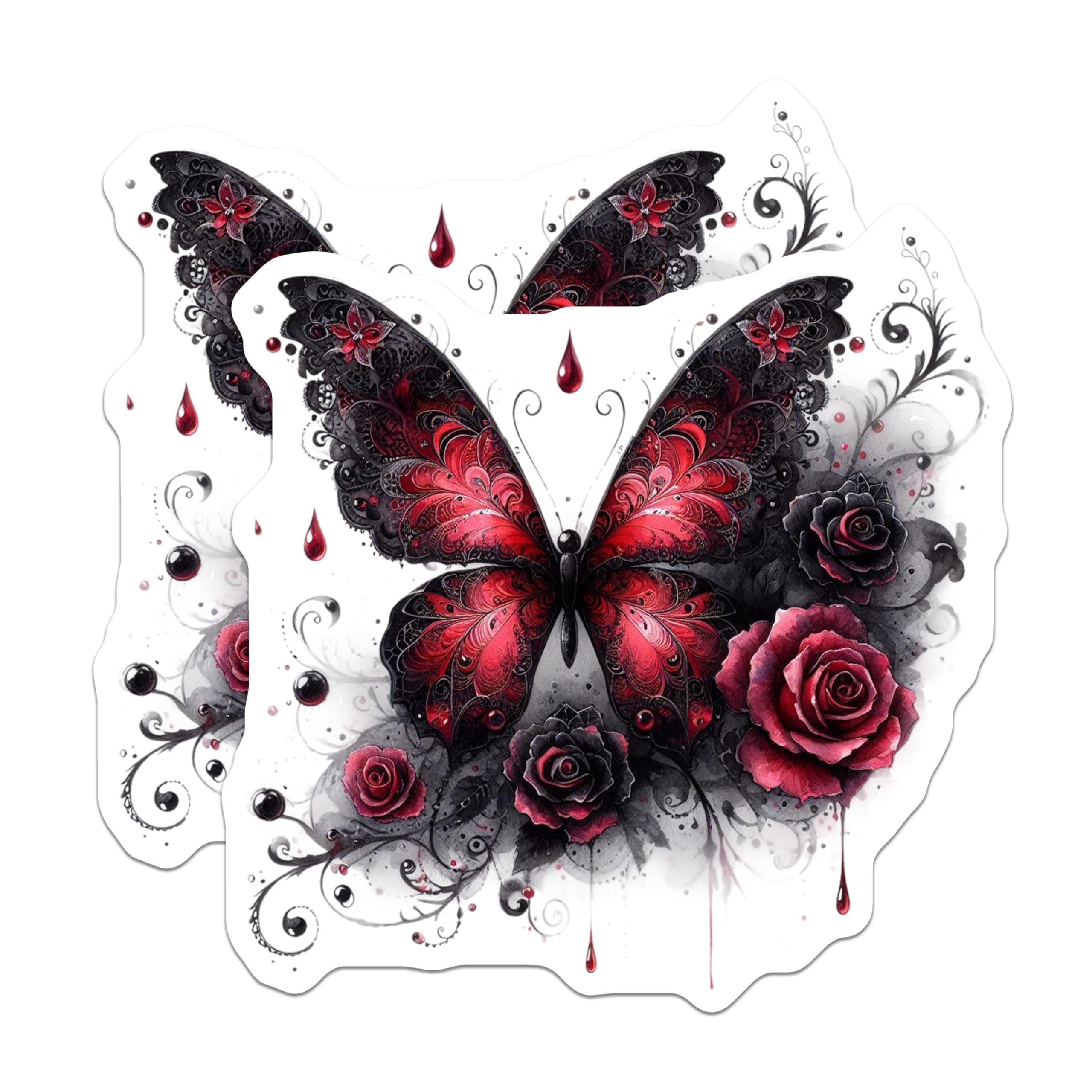 (2 Pack) Butterfly Roses Magnets - Gothic Red Roses Decor - Elegant Floral Butterfly Decor - 5" On Longest Side - Premium Magnet - for Cars, Refrigerators, Toolboxes, Lockers - Made in USA - MAG16011