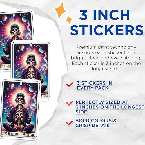 (3 Pack) Spiritual Gangster Decals - Skeleton Art - Laptop Decals - 3 Inches On Longest Side - Easy Peel & Apply - Made in USA - 3MCS4270