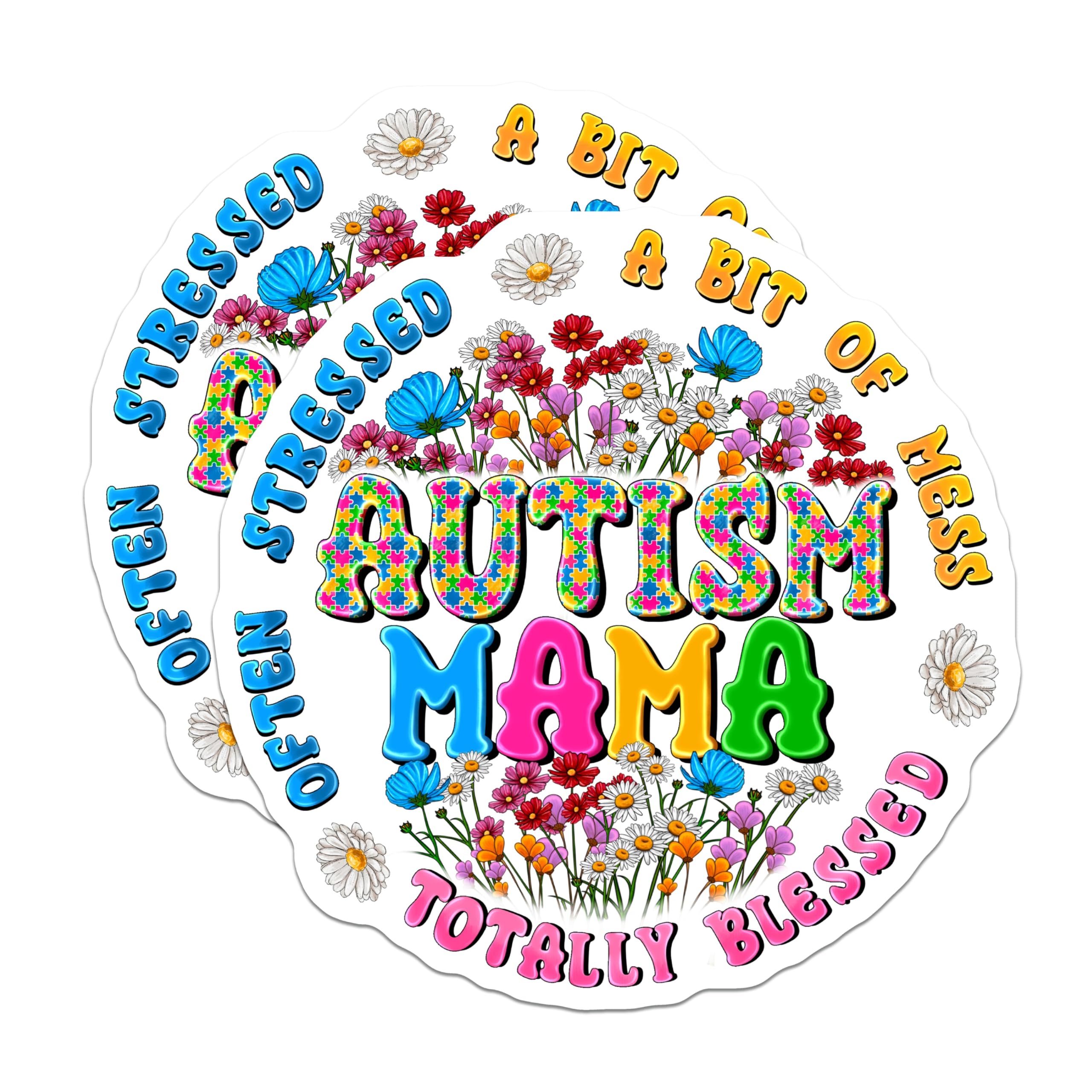 (2 Pack) Autism Mama Magnets - Neurodiversity Support - Stressed Blessed Mom Life Decor - 5 Inches On Longest Side - Thick Durable Magnet - Made in USA - MAG26891