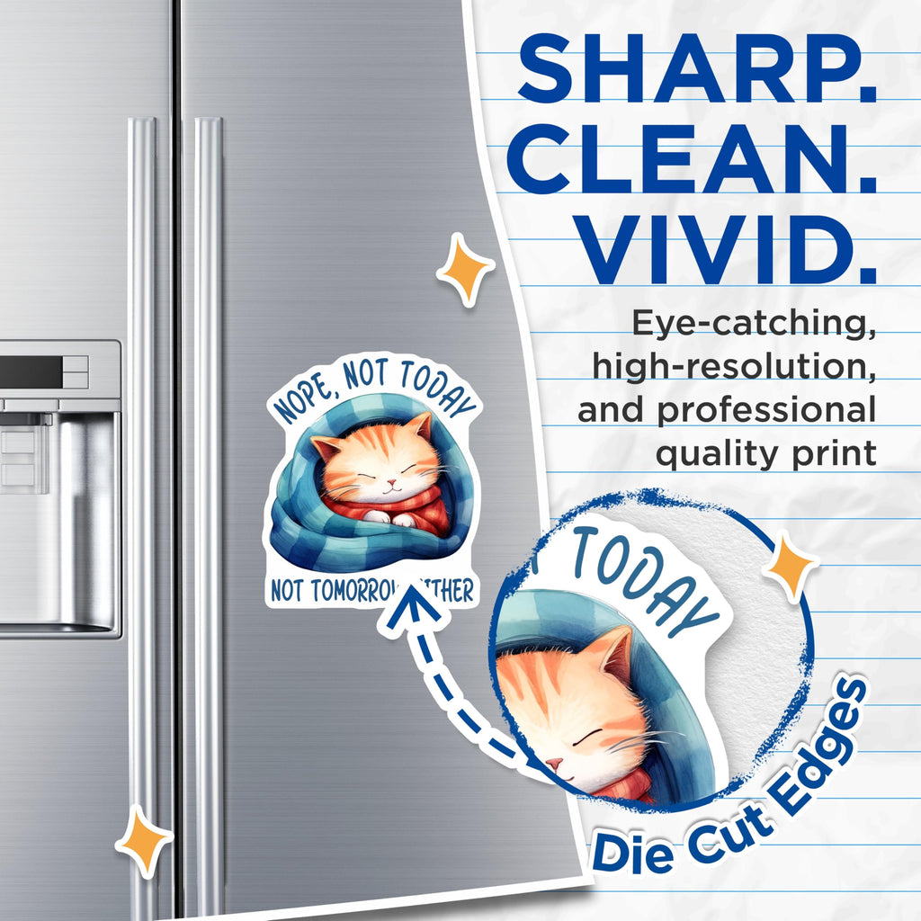 (2 Pack) Cat Magnets - Funny Lazy Kitten - Nope Not Today Fridge Decor - 5" On Longest Side - Premium Magnet - for Cars, Refrigerators, Toolboxes, Lockers - Made in USA - MAG15670