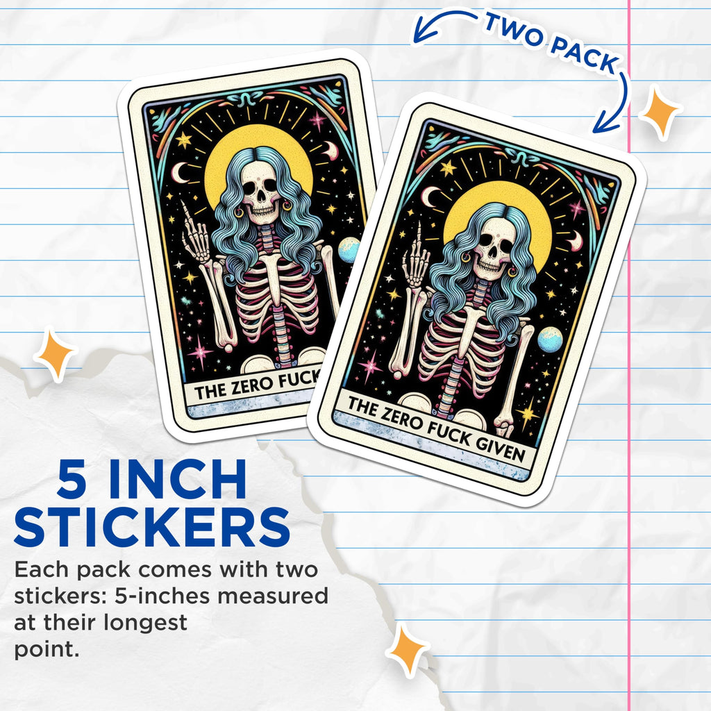 (2 Pack) Zero Fs Given Skeleton Stickers - Funny Skeleton Stickers - Cosmic Skeleton Stickers - 5" On Longest Side - Sticks to Smooth Flat Surfaces - Made in USA - BMCS5519