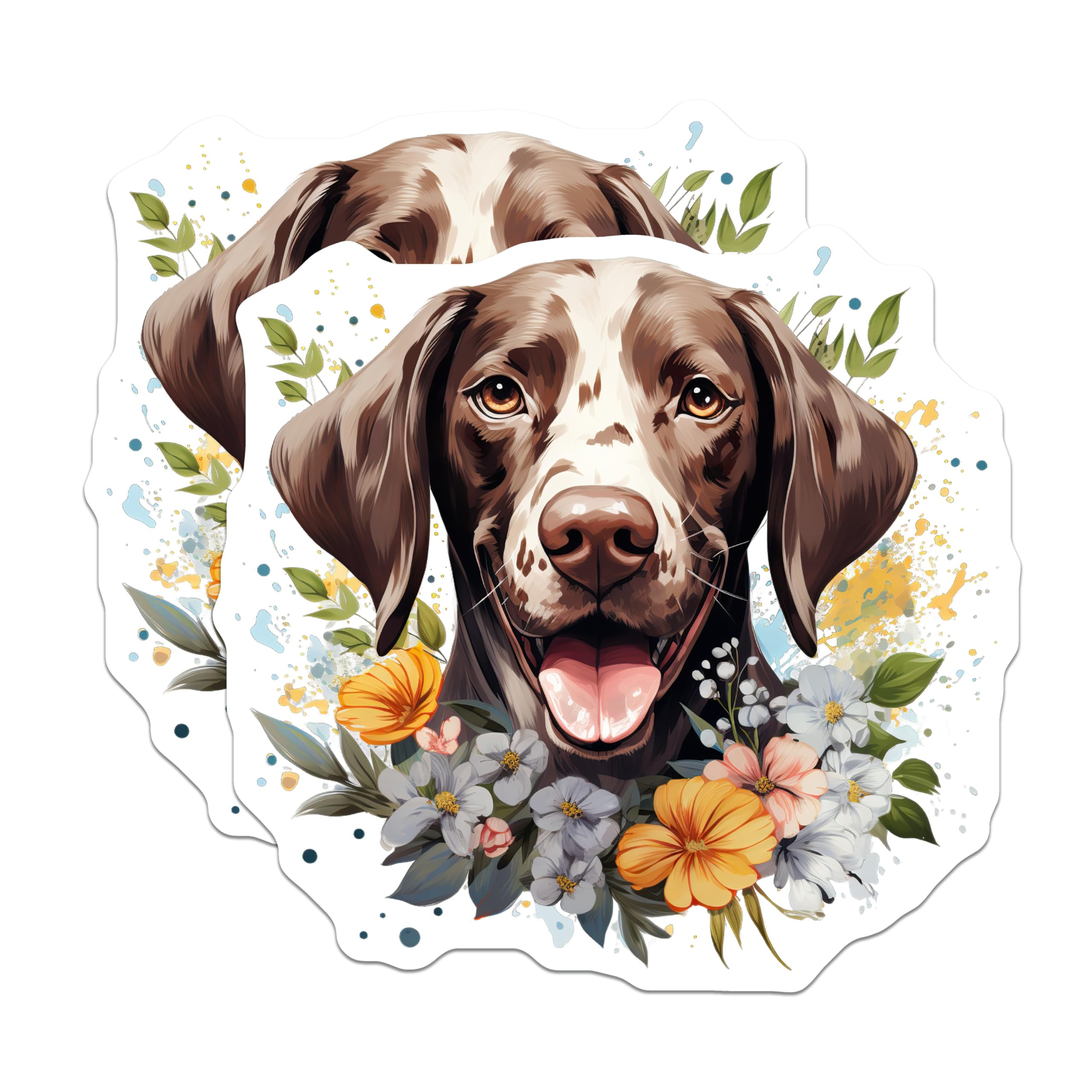 (2 Pack) German Shorthaired Pointer Magnets - Happy Dog Floral Art - Pet Parent Home Decor - 5 Inches On Longest Side - Thick Durable Magnet - Made in USA - MAG26157