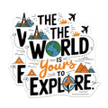 (2 Pack) Adventure Travel Stickers - World Map - Inspirational Travel - Explore The World - 5" On Longest Side - Sticks to Smooth Flat Surfaces - Made in USA - BMCS5807