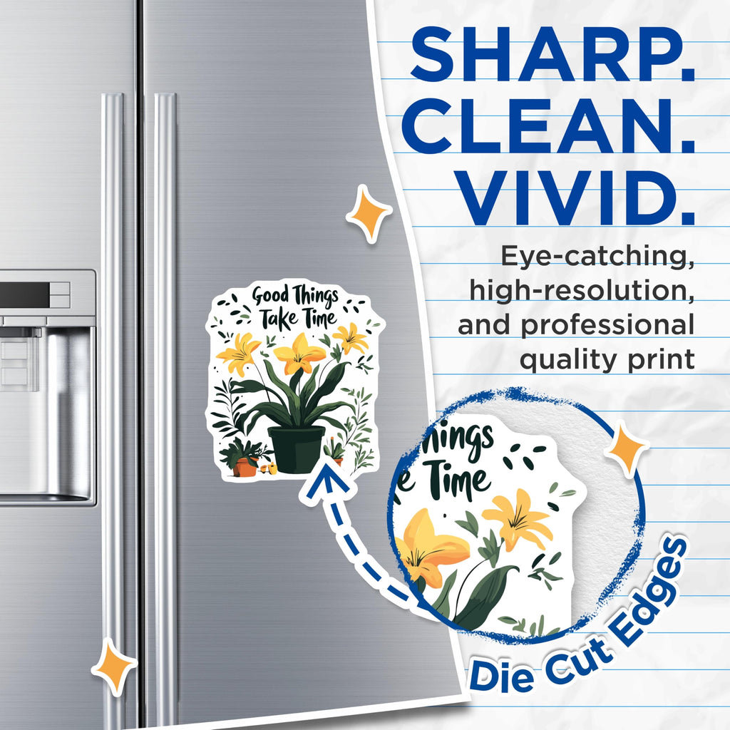 (2 Pack) Good Things Take Time Magnets - Inspirational Quote Botanical Plants Floral Decor - Refrigerator Locker Magnet Art - 5 Inches On Longest Side - Thick Durable Magnet - Made in USA - MAG19507