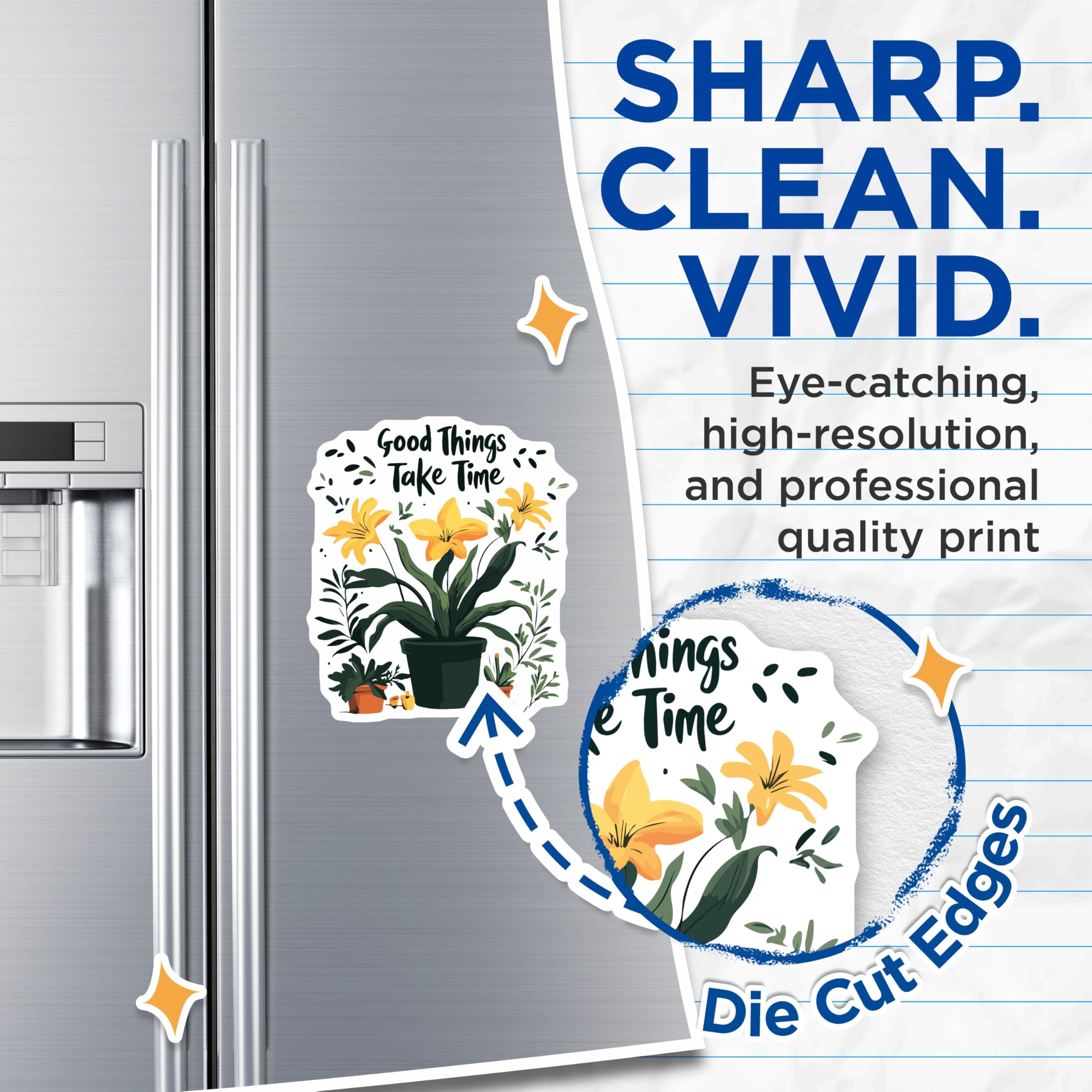 (2 Pack) Good Things Take Time Magnets - Inspirational Quote Botanical Plants Floral Decor - Refrigerator Locker Magnet Art - 5 Inches On Longest Side - Thick Durable Magnet - Made in USA - MAG19507