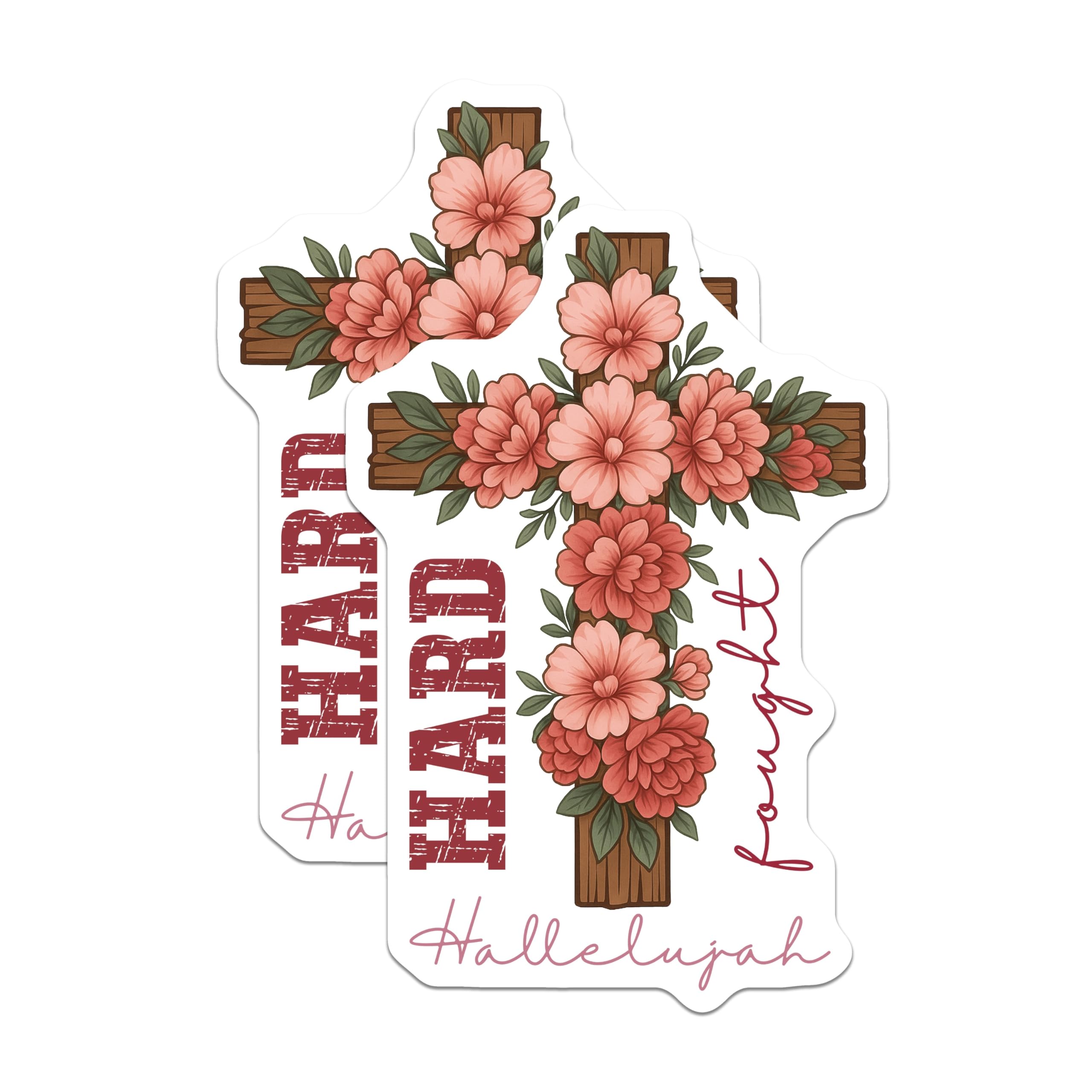 (2 Pack) Hard Praise Hallelujah Magnets - Floral Cross Faith Decor - Inspirational Christian Refrigerator Item - 5 Inches On Longest Side - Thick Durable Magnet - Made in USA - MAG26255