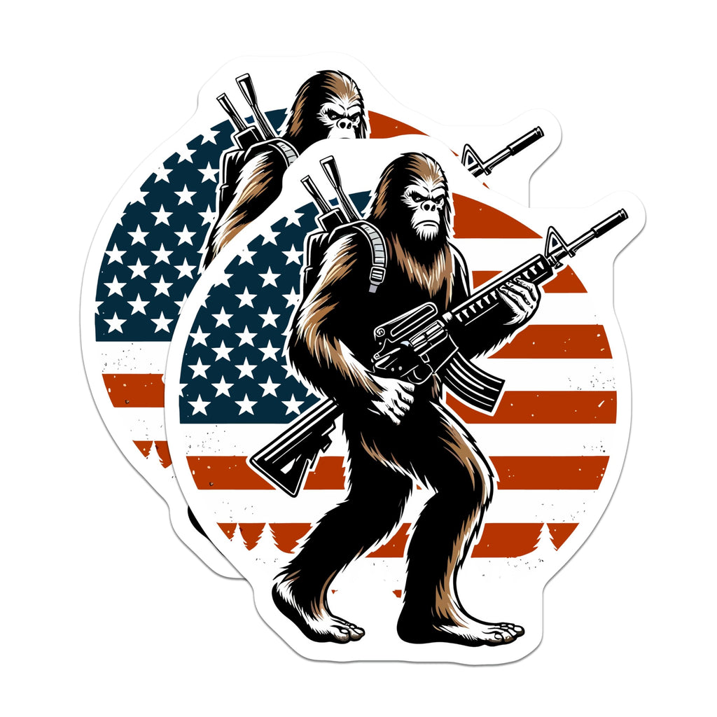 (2 Pack) Bigfoot Magnets - Patriotic Sasquatch - American Flag Cryptid Decor - 5 Inches On Longest Side - Thick Durable Magnet - Made in USA - MAG21720
