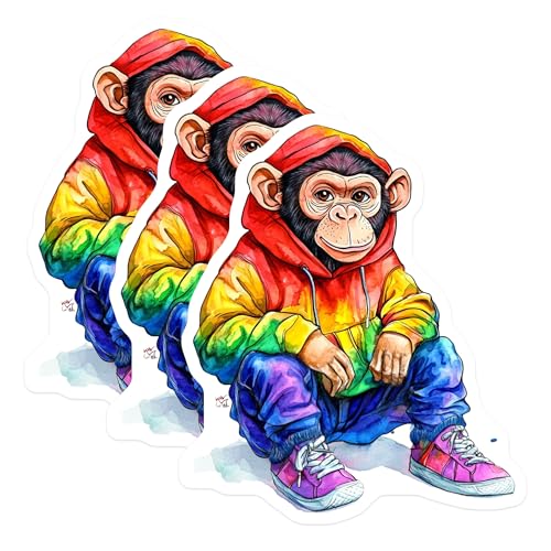 (3 Pack) Monkey Decals - Cool Ape Stickers - Laptop Decals - 3 Inches On Longest Side - Easy Peel & Apply - Made in USA - 3MCS8262