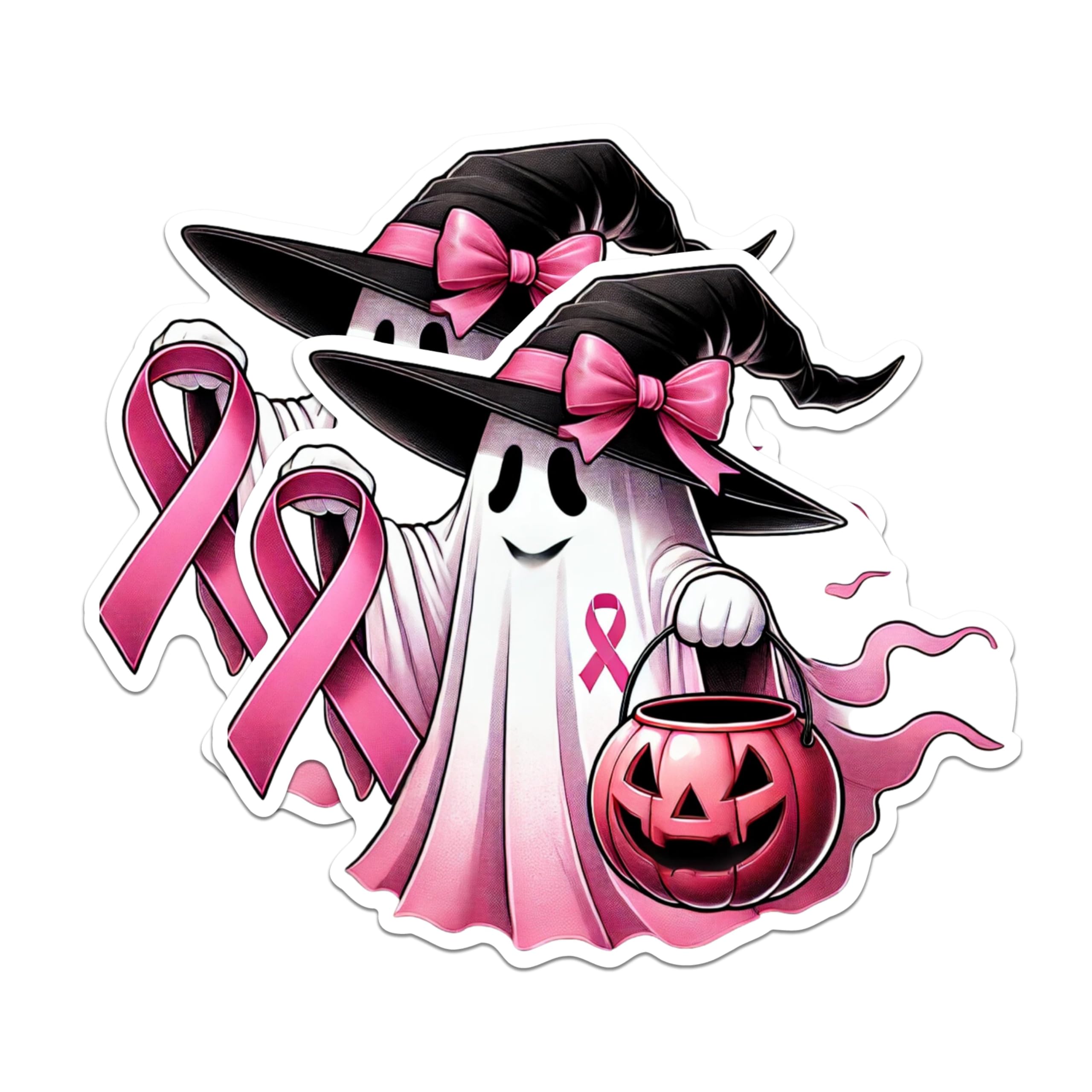 (2 Packs) Breast Cancer Awareness Pink Halloween Magnets - Ghost Wearing Pink Ribbon Magnets - 5" On Longest Side - Premium Magnet - for Fridges, Toolboxes, Cars - Made in USA - MAG2484