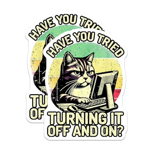 (2 Pack) Have You Tried Turning It Off and On Magnets - Cat Humor Magnets - Computer Technician Magnets - 5" On Longest Side - for Cars, Refrigerators, Toolboxes, Lockers - Made in USA MAG3584