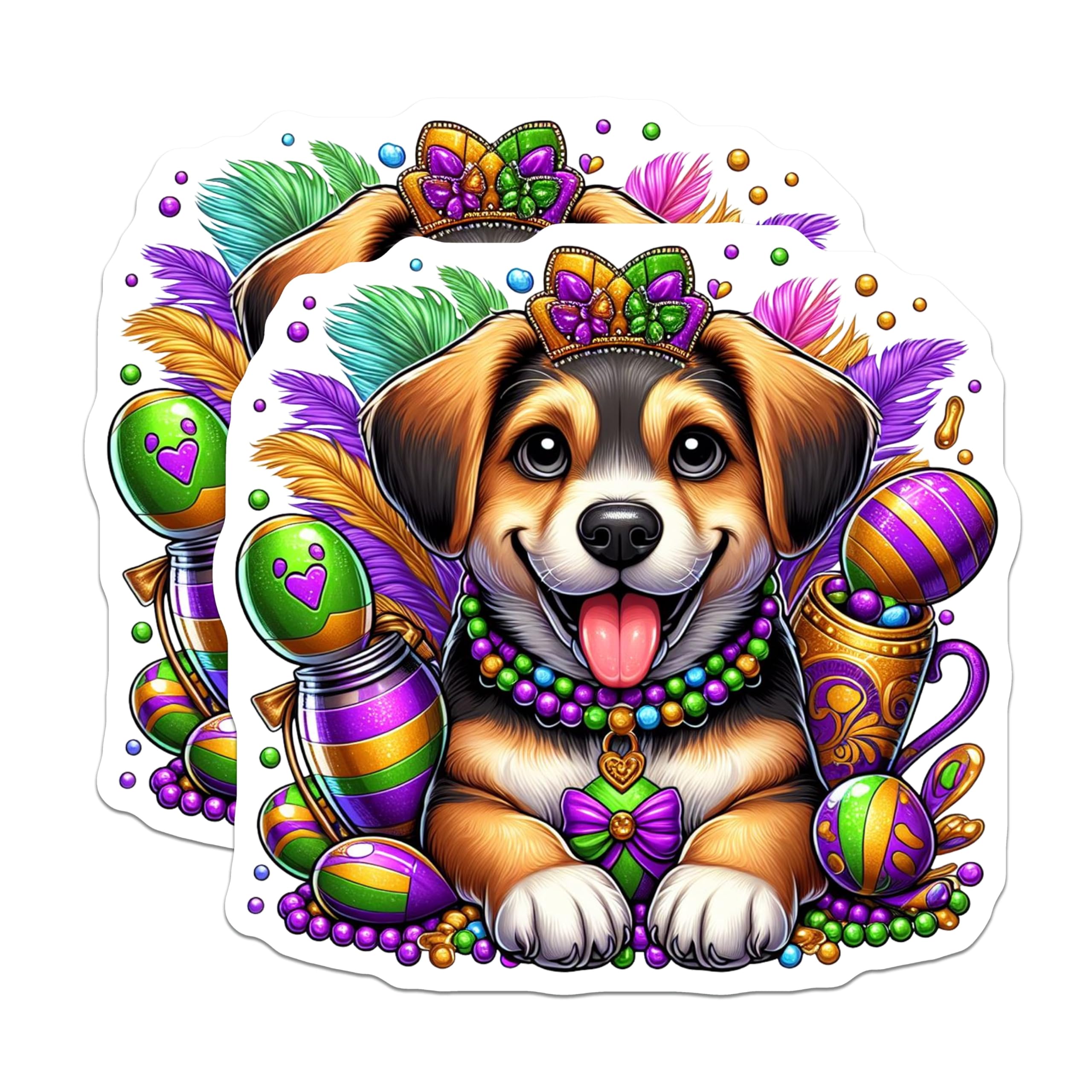 (2 Pack) Mardi Gras Puppy Magnets - Celebration Decor - Holiday Party Supplies - 5" On Longest Side - Premium Magnet - for Cars, Refrigerators, Toolboxes, Lockers - Made in USA - MAG14106