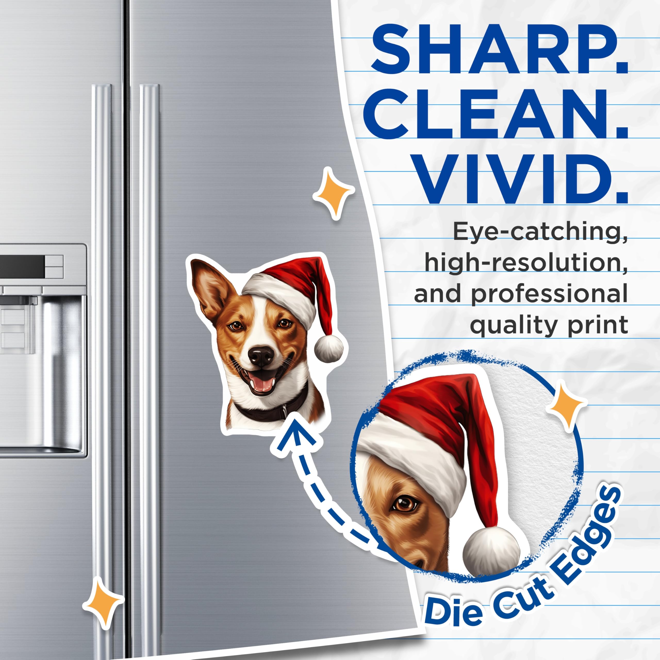 (2 Pack) Christmas Dog Magnets - Smiling Canine Decor - Holiday Pet Accessory - 5 Inches On Longest Side - Thick Durable Magnet - Made in USA - MAG25187