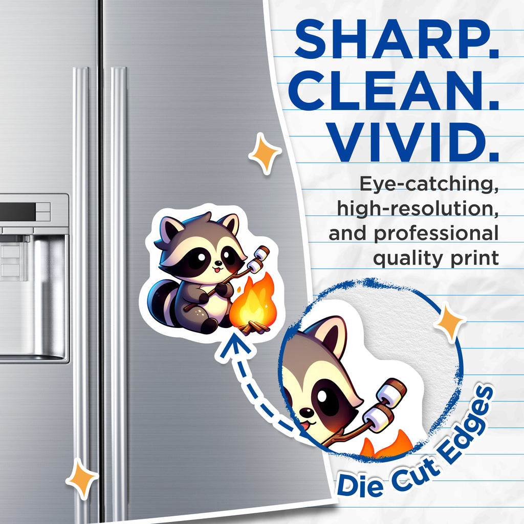 (2 Pack) Cute Raccoon Roasting Marshmallow Magnets - Cozy Campfire Animal - Woodland Critter Decor - Outdoor Adventure Fridge Magnet - 5" - Durable Magnet - Made in USA - MAG38356