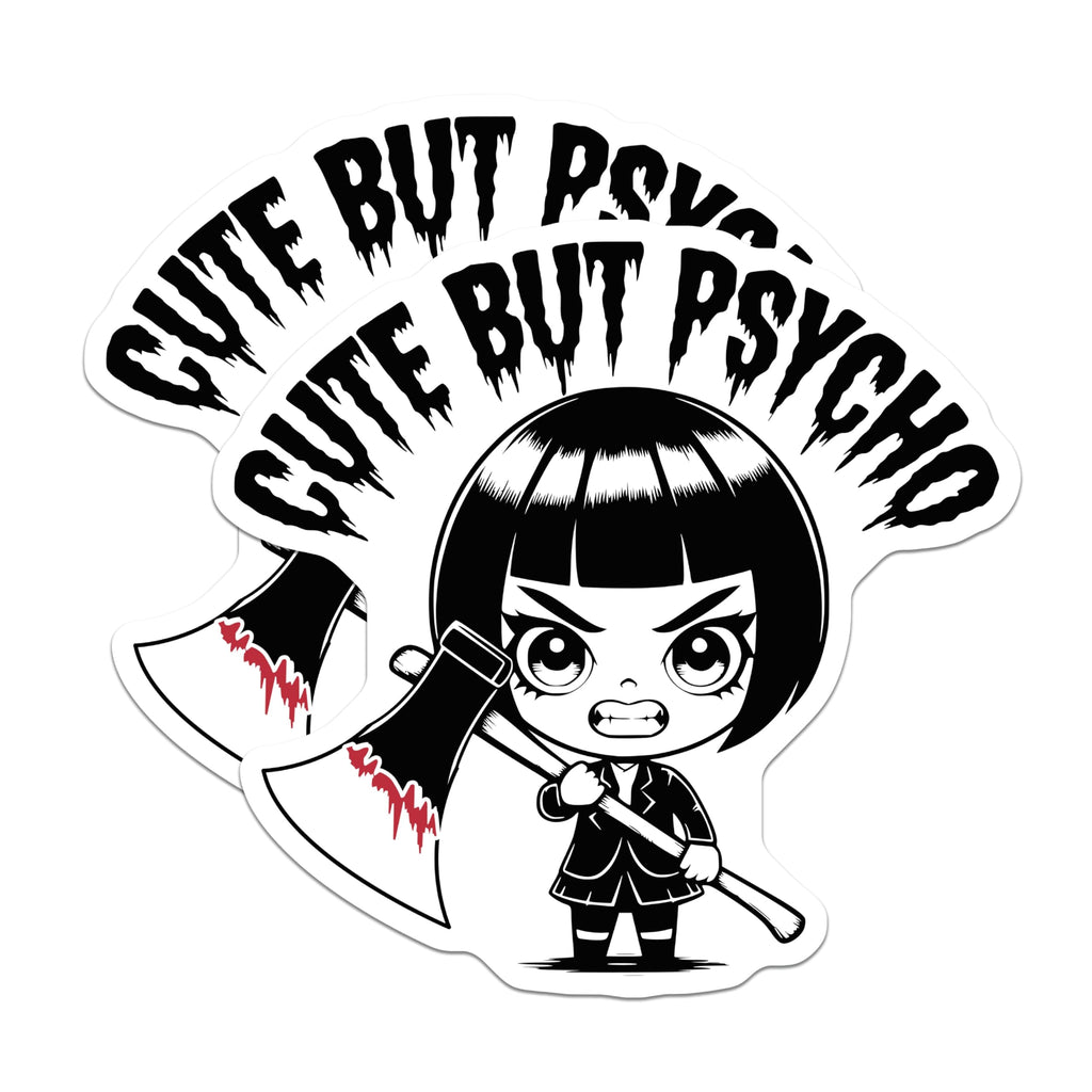 (2 Pack) Cute But Psycho Magnets - Edgy Chibi Girl with Axe - Dark Humor Refrigerator Decor - 5 Inches On Longest Side - Thick Durable Magnet - Made in USA - MAG19832