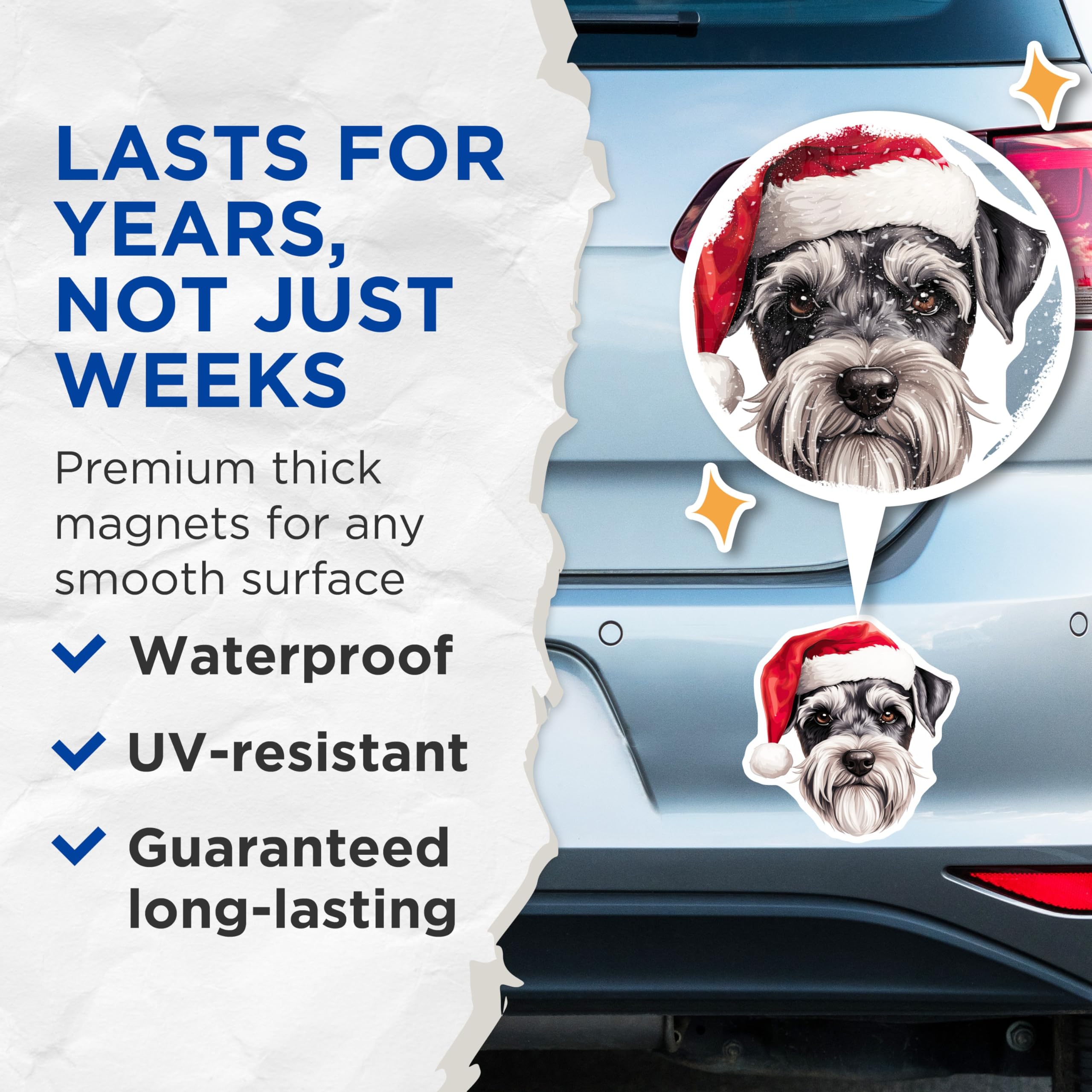 (2 Pack) Schnauzer Christmas Magnets - Dog Holiday Decor - Pet Lover Refrigerator Accessory - 5 Inches On Longest Side - Thick Durable Magnet - Made in USA - MAG26956