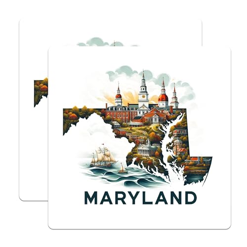 (2 Pack) Maryland State Stickers - Travel Sticker - Maryland Souvenir Sticker - 5" On Longest Side - Sticks to Smooth Flat Surfaces - Made in USA - BMCS5161