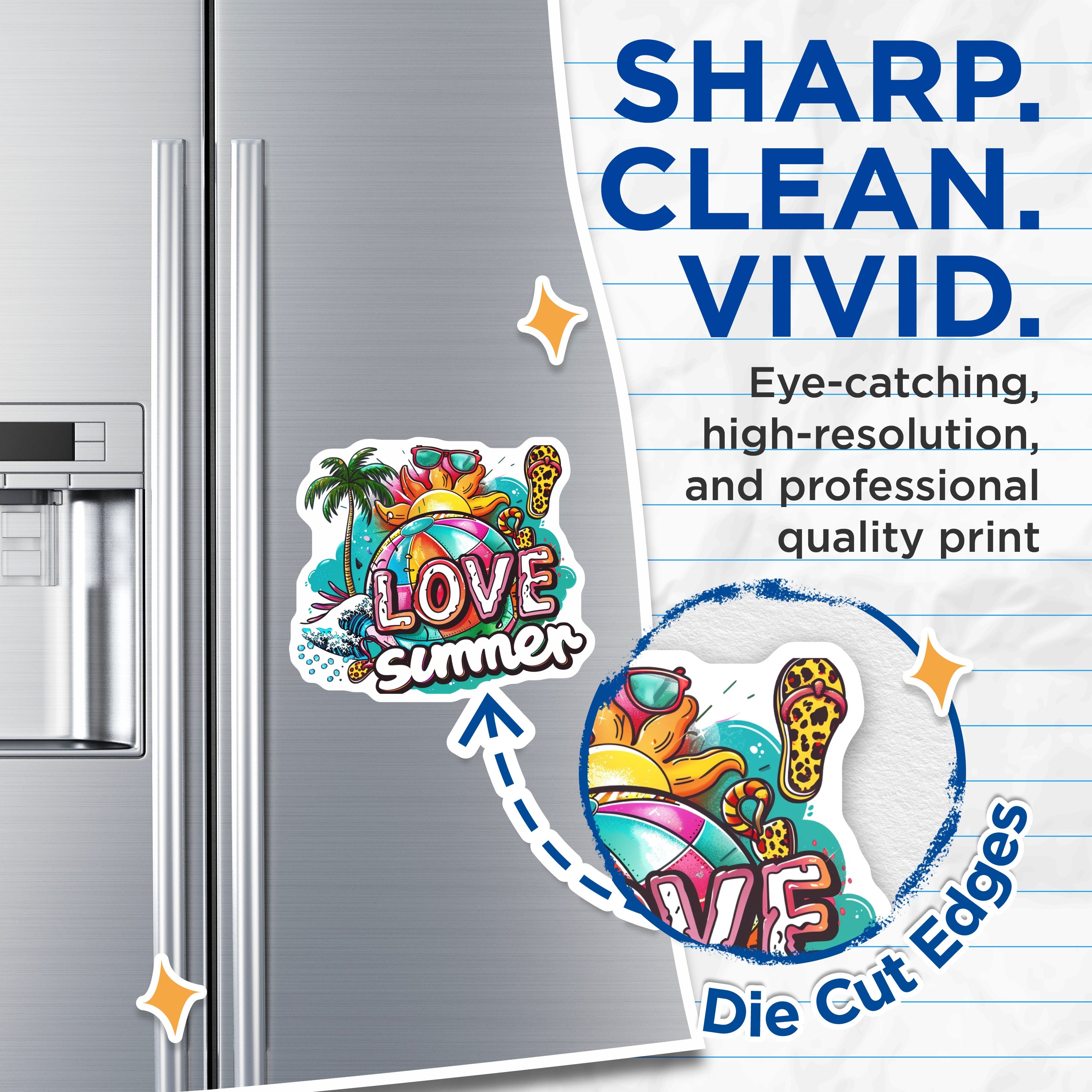 (2 Pack) Love Summer Magnets - Beach Vacation Decor - Tropical Fridge Fun - Retro Pop Art Locker Magnets - 5 Inches On Longest Side - Thick Durable Magnet - Made in USA - MAG36851