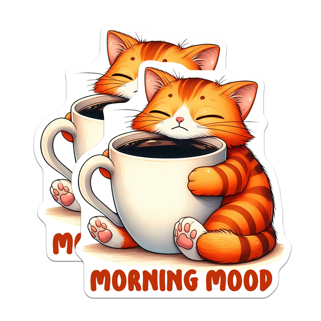 (2 Pack) Cute Cat Coffee Magnets - Morning Mood - Sleepy Kitty Fridge Decor - 5" - Durable Magnet - Made in USA - MAG38573