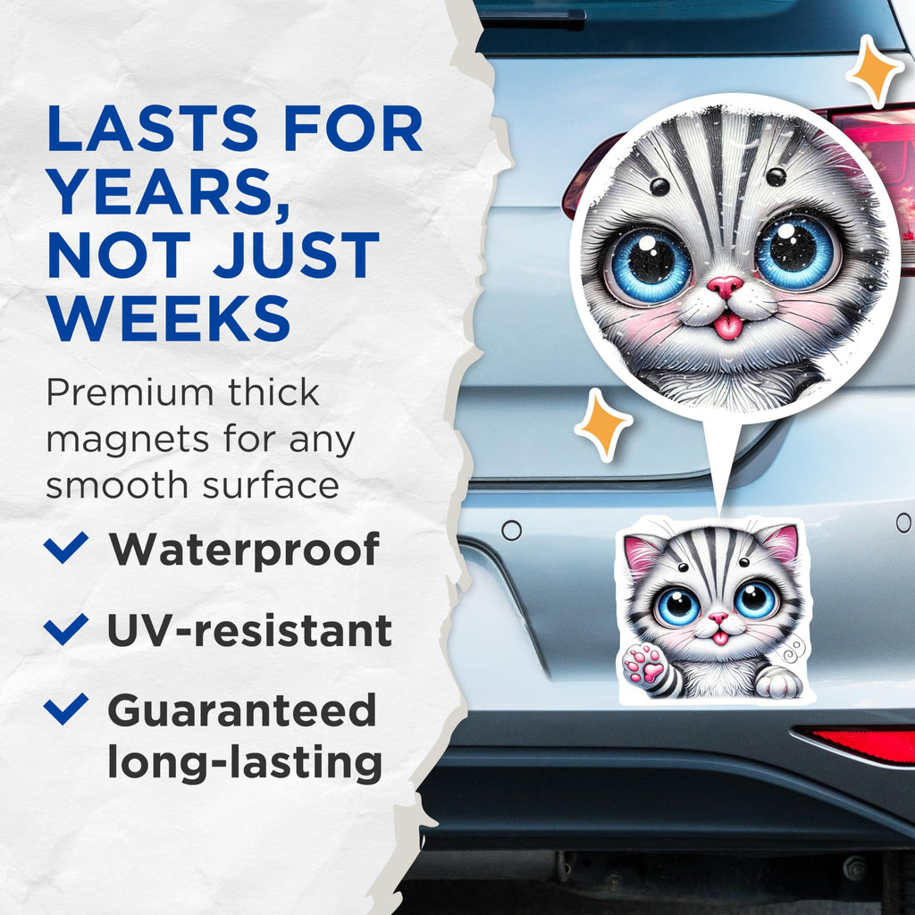 (2 Pack) Kitten Face Magnets - Cute Cat Art - Fridge Decor Magnets - 5" On Longest Side - Premium Magnet - for Cars, Refrigerators, Toolboxes, Lockers - Made in USA - MAG15229