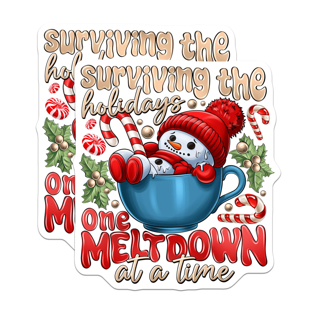 (2 Pack) Surviving Holidays Magnets - Funny Christmas Meltdown Decor - Sarcastic Xmas Refrigerator Humor - 5 Inches On Longest Side - Thick Durable Magnet - Made in USA - MAG27101
