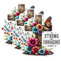 (3 Pack) Christian Decals - Cross with Flowers - Be Strong and Courageous Decals - 3 Inches On Longest Side - Easy Peel & Apply - Made in USA - 3MCS1636