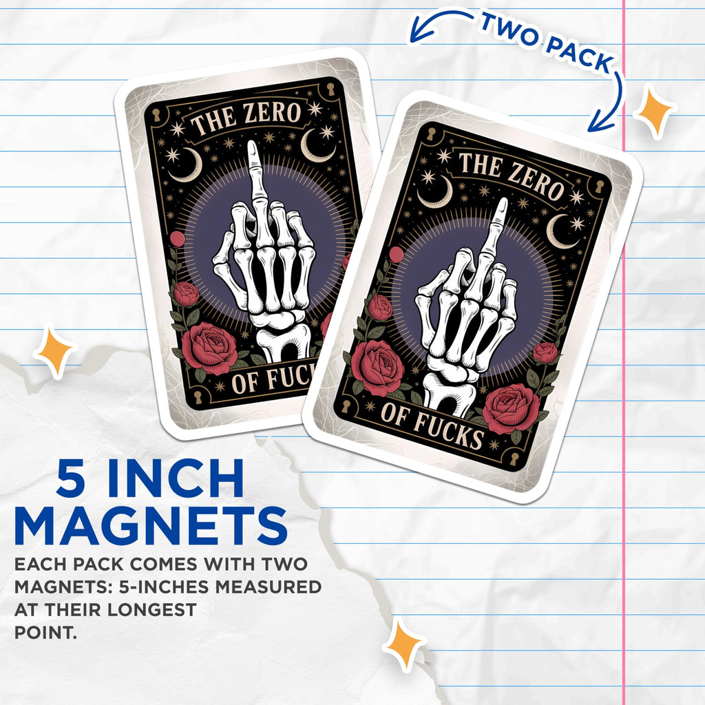 (2 Pack) Skeleton Middle Finger Magnets - Zero Fucks Given - Gothic Mystical Humor Decor - 5 Inches On Longest Side - Thick Durable Magnet - Made in USA - MAG20697