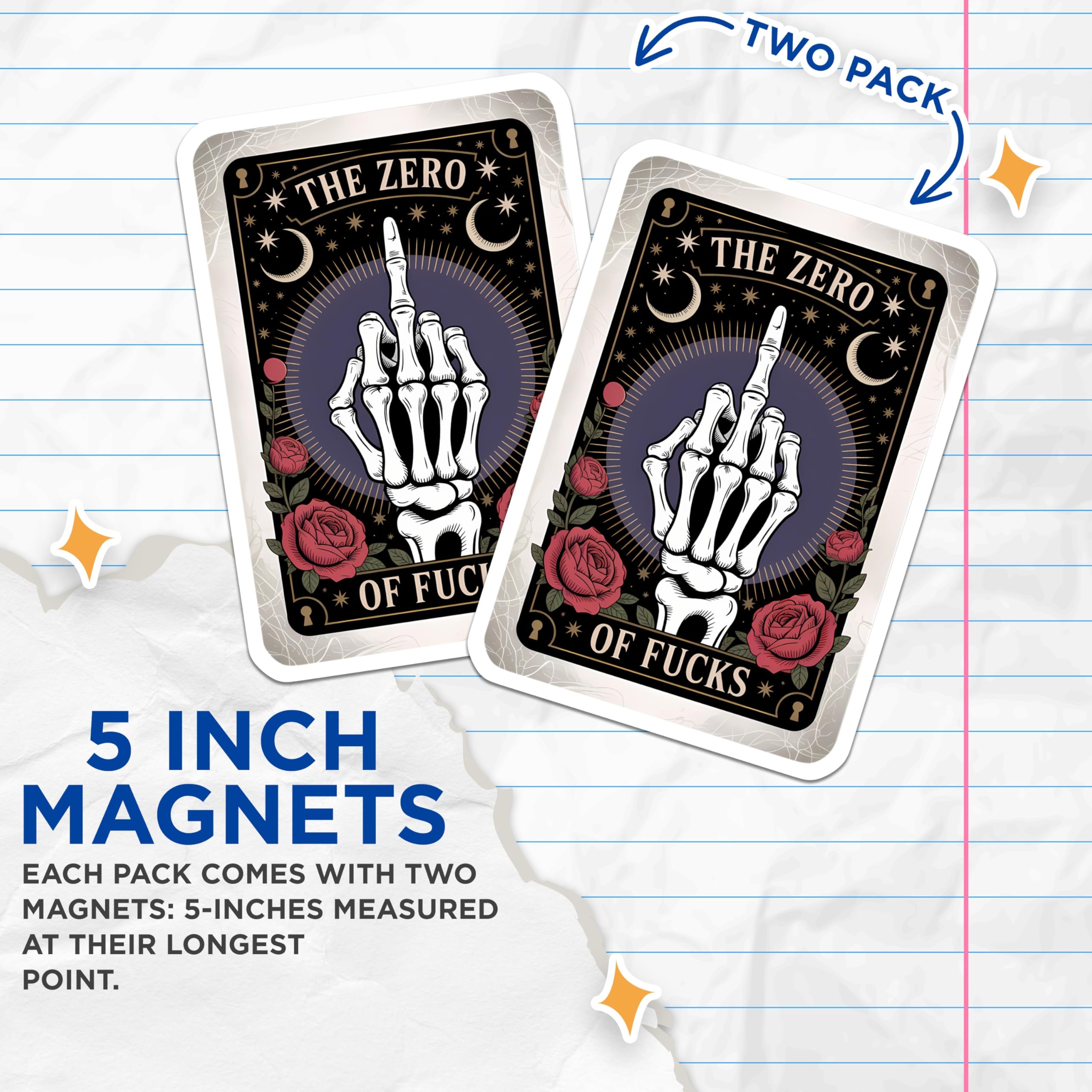 (2 Pack) Skeleton Middle Finger Magnets - Zero Fucks Given - Gothic Mystical Humor Decor - 5 Inches On Longest Side - Thick Durable Magnet - Made in USA - MAG20697
