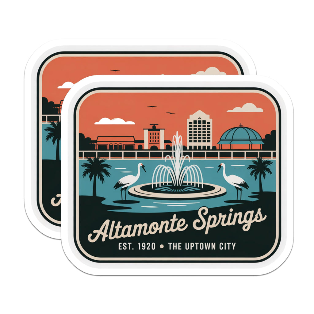 (2 Pack) Altamonte Springs Florida Magnets - Vintage Travel Souvenir - Uptown City Fountain Skyline Art - Cranes Palm Trees - 5 Inches On Longest Side - Thick Durable Magnet - Made in USA - MAG19125