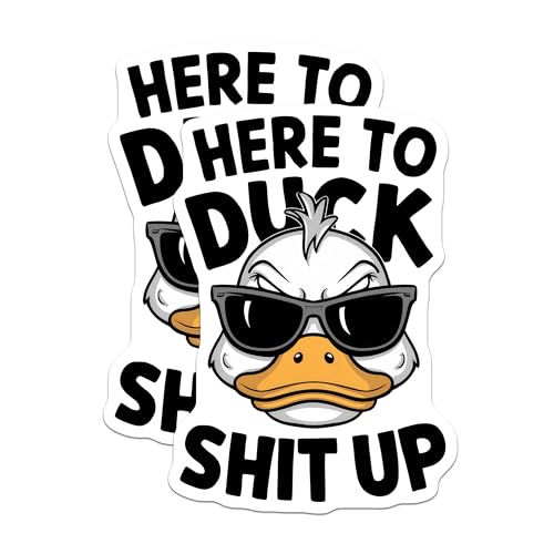 (2 Pack) Funny Angry Duck Stickers - Hilarious Duck Quote - Duck with Shades Sticker - 5" On Longest Side - Sticks to Smooth Flat Surfaces - Made in USA - BMCS9540