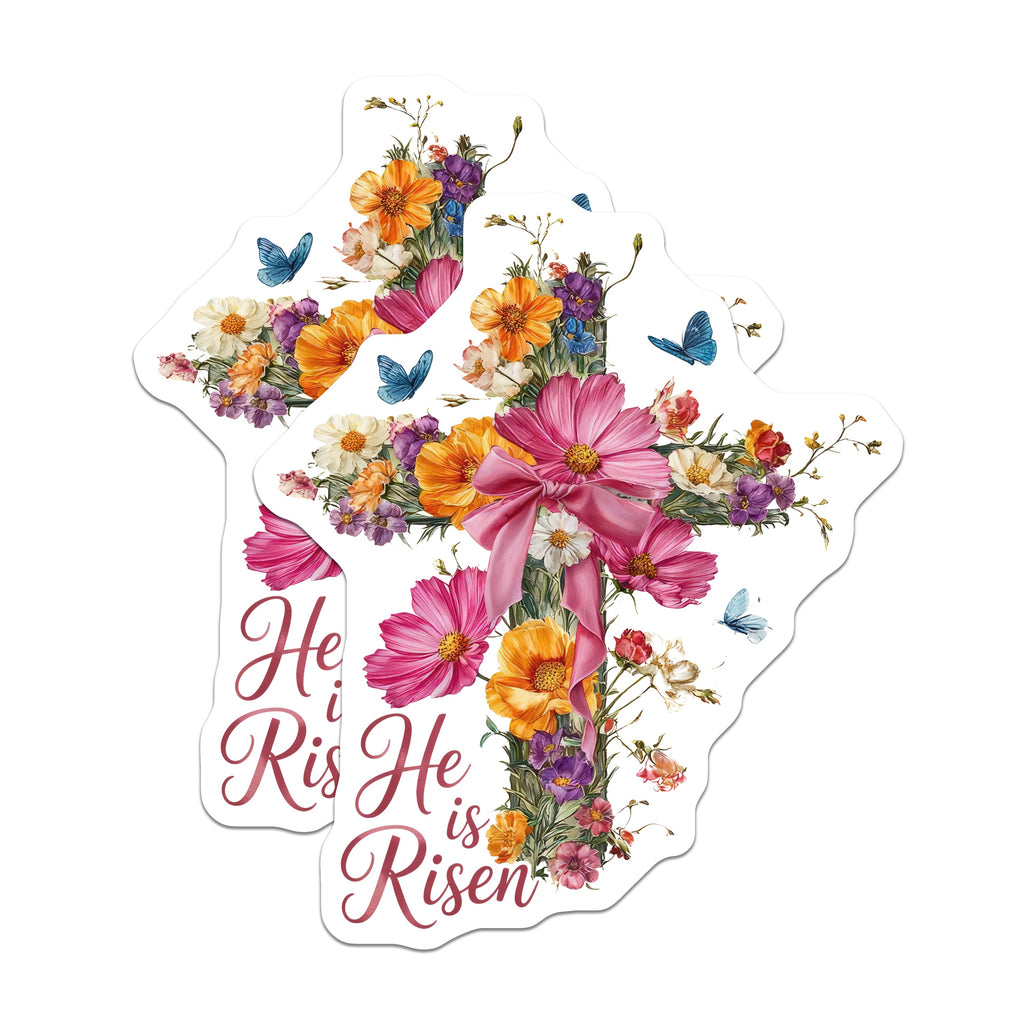 (2 Pack) He is Risen Cross Magnets - Easter Christian Home Decor - Spring Floral Inspiration - 5 Inches On Longest Side - Thick Durable Magnet - Made in USA - MAG36159