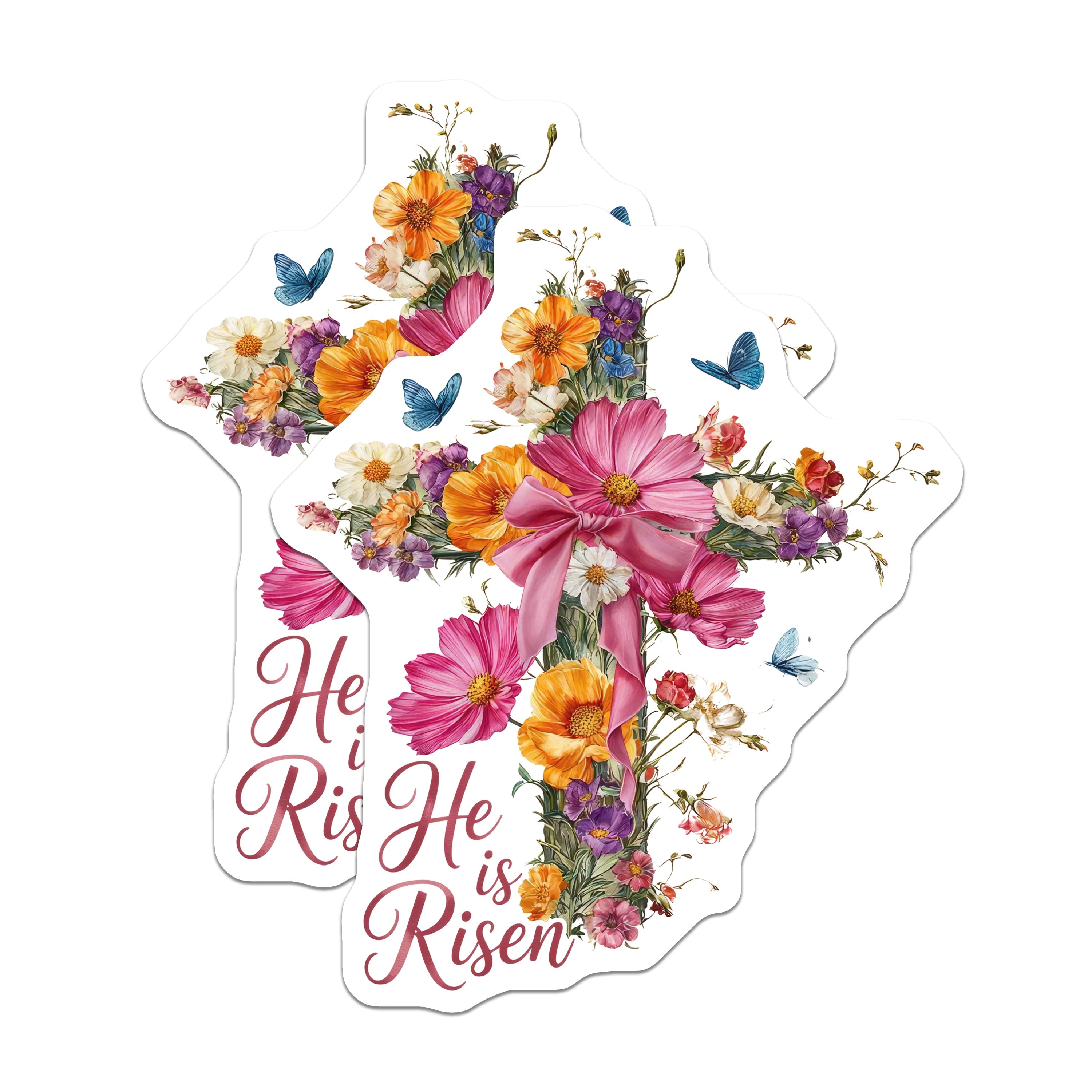 (2 Pack) He is Risen Cross Magnets - Easter Christian Home Decor - Spring Floral Inspiration - 5 Inches On Longest Side - Thick Durable Magnet - Made in USA - MAG36159