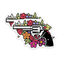 (2 Pack) Pistol Flower Stickers - Floral Gun Design - Flower Revolver Art - 5" On Longest Side - Sticks to Smooth Flat Surfaces - Made in USA - BMCS6227
