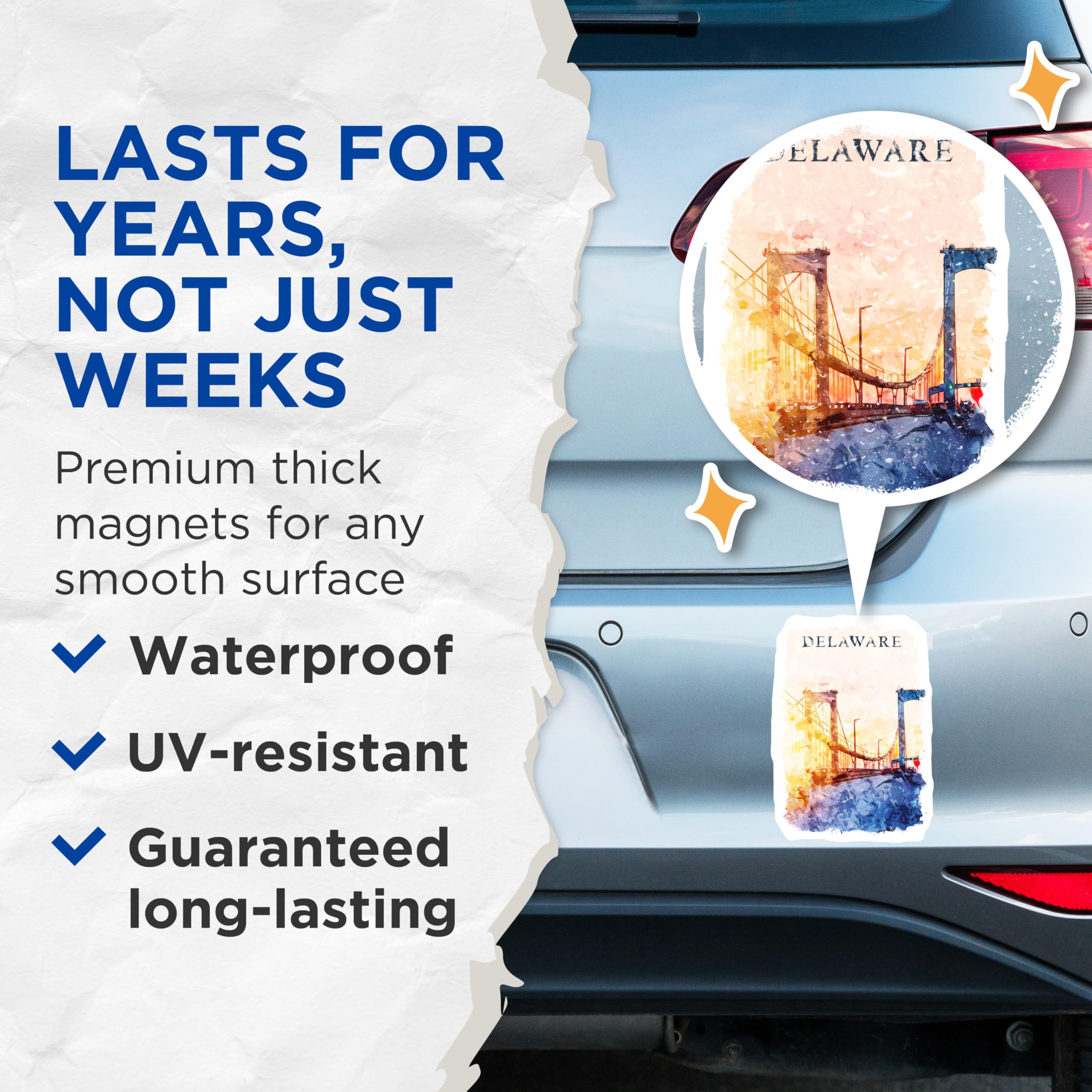 (2 Pack) Delaware Magnets - Delaware Bridge - State Travel Souvenir - 5" On Longest Side - Premium Magnet - for Cars, Refrigerators, Toolboxes, Lockers - Made in USA - MAG17344