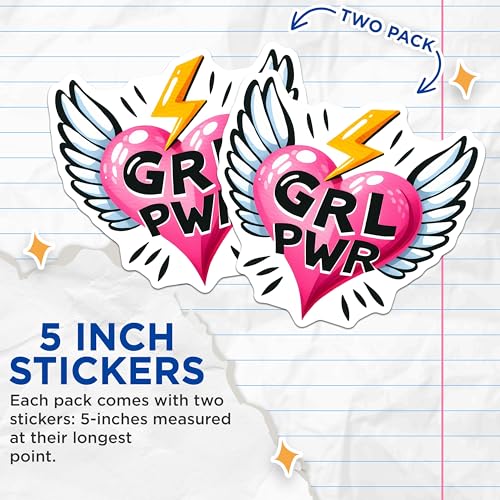 (2 Pack) Empowerment Stickers - Girl Power - Winged Heart Decorative Decals - 5" On Longest Side - Sticks to Smooth Flat Surfaces - Made in USA - BMCS8349