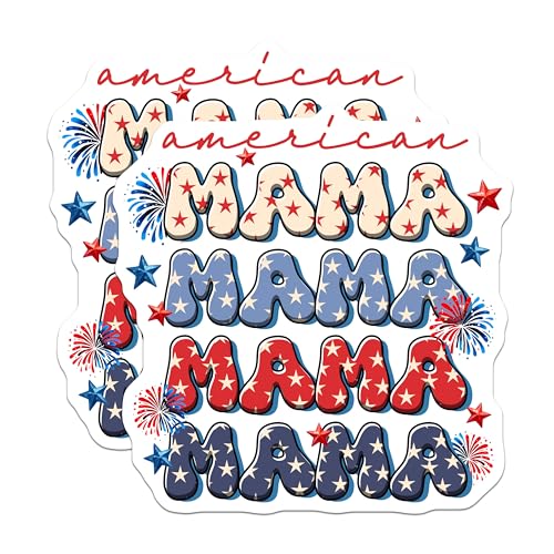 (2 Pack) American Mama Stickers - Patriotic Mama Decals - USA Mom - 5" On Longest Side - Sticks to Smooth Flat Surfaces - Made in USA - BMCS7444