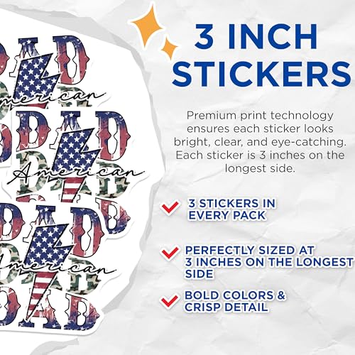 (3 Pack) American Dad Decals - Patriotic Dad - Father's Day Decals - 3 Inches On Longest Side - Easy Peel & Apply - Made in USA - 3MCS7268