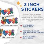 (3 Pack) Autism Awareness Decals - Accept Love Understand - Puzzle Piece Stickers - 3 Inches On Longest Side - Easy Peel & Apply - Made in USA - 3MCS8577