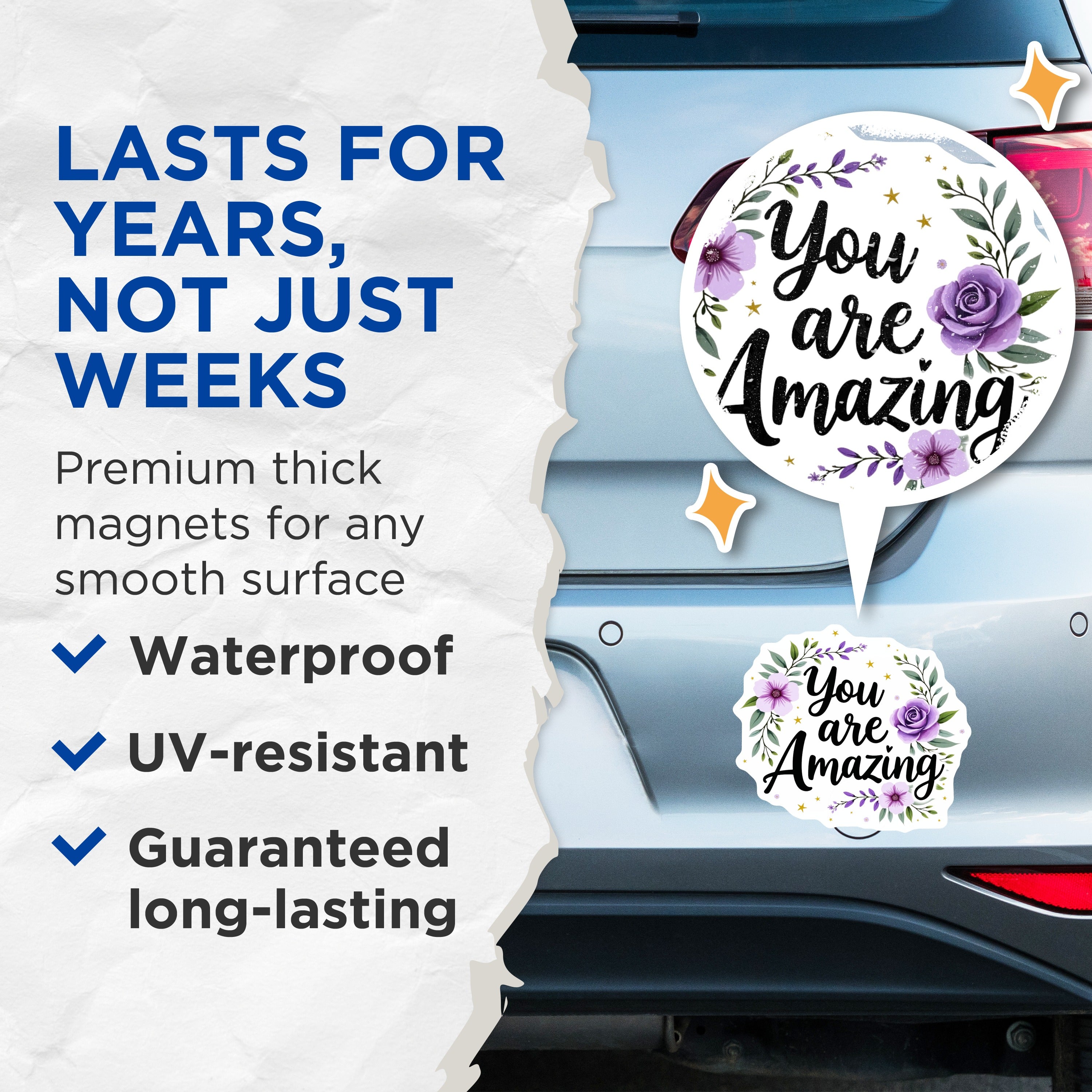 (2 Pack) You are Amazing Magnets - Floral Affirmation Quote - Inspirational Refrigerator Decor - 5 Inches On Longest Side - Thick Durable Magnet - Made in USA - MAG36100