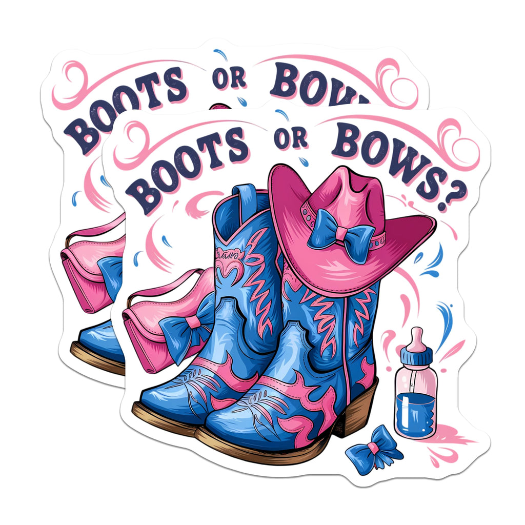 (2 Pack) Boots or Bows Gender Reveal Magnets - Baby Shower Party Decoration - Country Western Baby Announcement - 5 Inches On Longest Side - Thick Durable Magnet - Made in USA - MAG23049