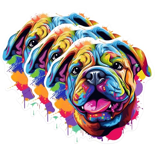 (3 Pack) Bulldog Decals - Colorful Dog Stickers - Laptop Decal - 3 Inches On Longest Side - Easy Peel & Apply - Made in USA - 3MCS0675