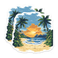 (2 Pack) Tropical Sunset Magnets - Golden Beach Palm Tree Scene - Ocean Waves Island Decor - 5 Inches On Longest Side - Thick Durable Magnet - Made in USA - MAG23435
