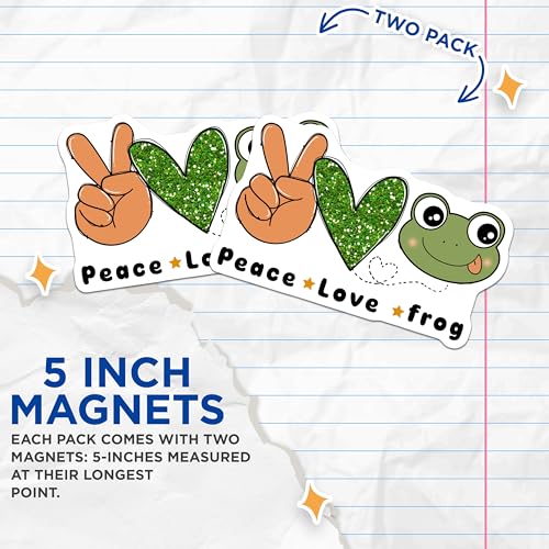 (2 Pack) Peace Love Frog Magnets - Cute Animal Magnet - Peace Sign Home Decoration - 5" On Longest Side - for Cars, Fridges, Toolboxes - Made in USA - MAG6736