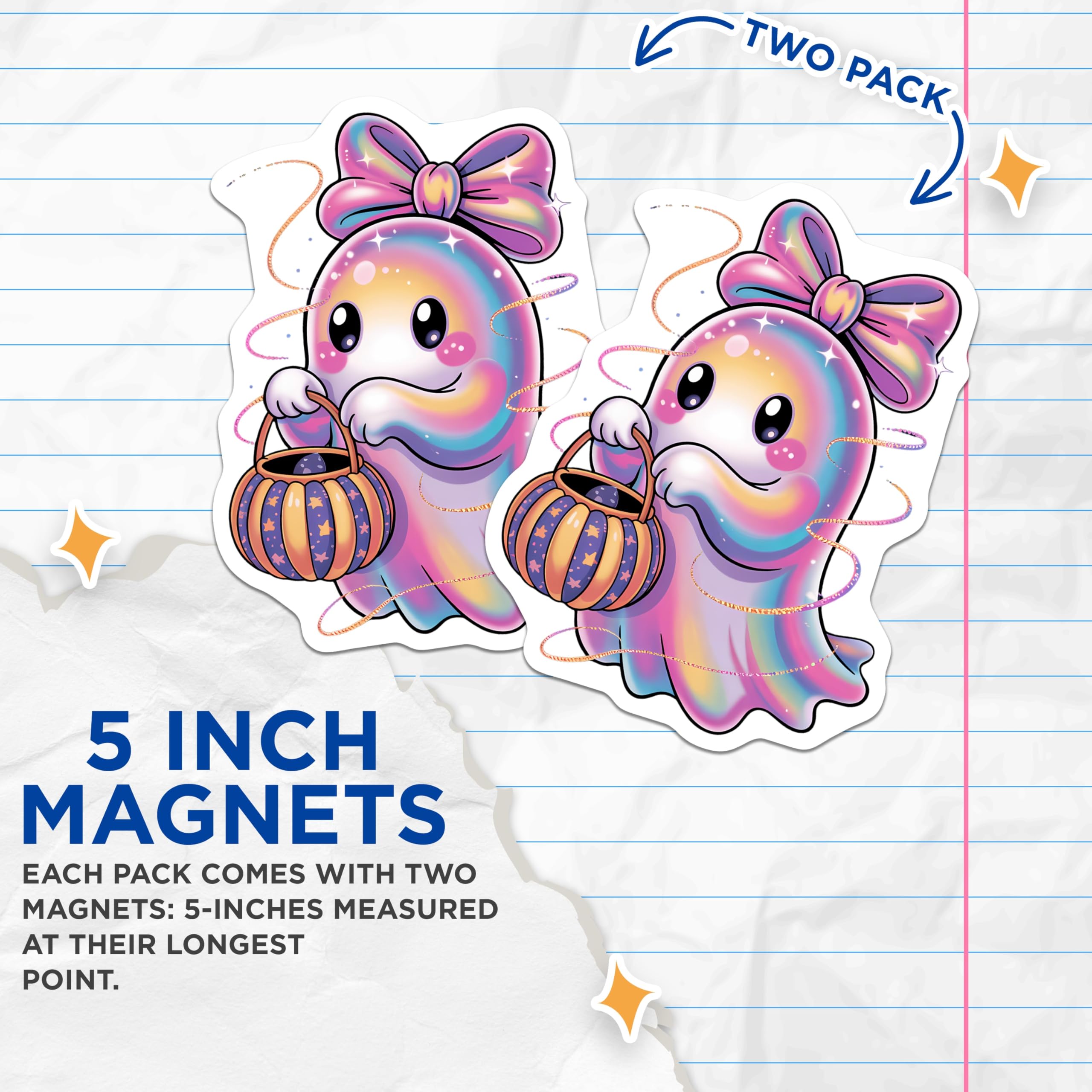 (2 Pack) Rainbow Ghost Magnets - Cute Halloween Decor - Pastel Fantasy Spirit - 5 Inches On Longest Side - Thick Durable Magnet - Made in USA - MAG21183