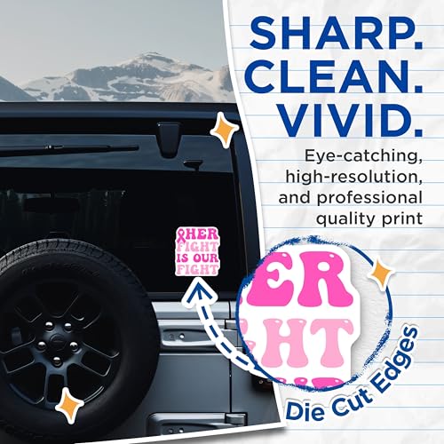 (2 Pack) Her Fight is Our Fight Stickers - Cancer Awareness - Motivational Vinyl Decals for Laptops and Water Bottles - 5" On Longest Side - Sticks to Smooth Flat Surfaces - Made in USA - BMCS8833