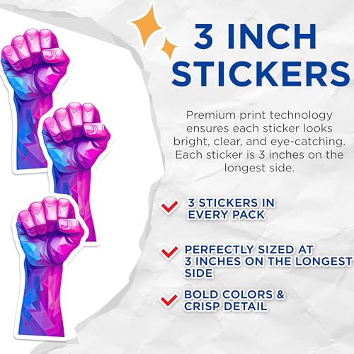 (3 Pack) Raised Fist Decals - Power Symbol Stickers - Protest Art Decals- 3 Inches On Longest Side - Easy Peel & Apply - Made in USA - 3MCS5349