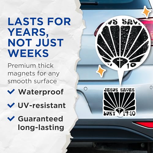 (2 Pack) Jesus Saves Magnets - Religious Art Magnets - Inspirational Faith Magnets - 5" On Longest Side - for Cars, Refrigerators, Toolboxes, Lockers - Made in USA BMCS3082
