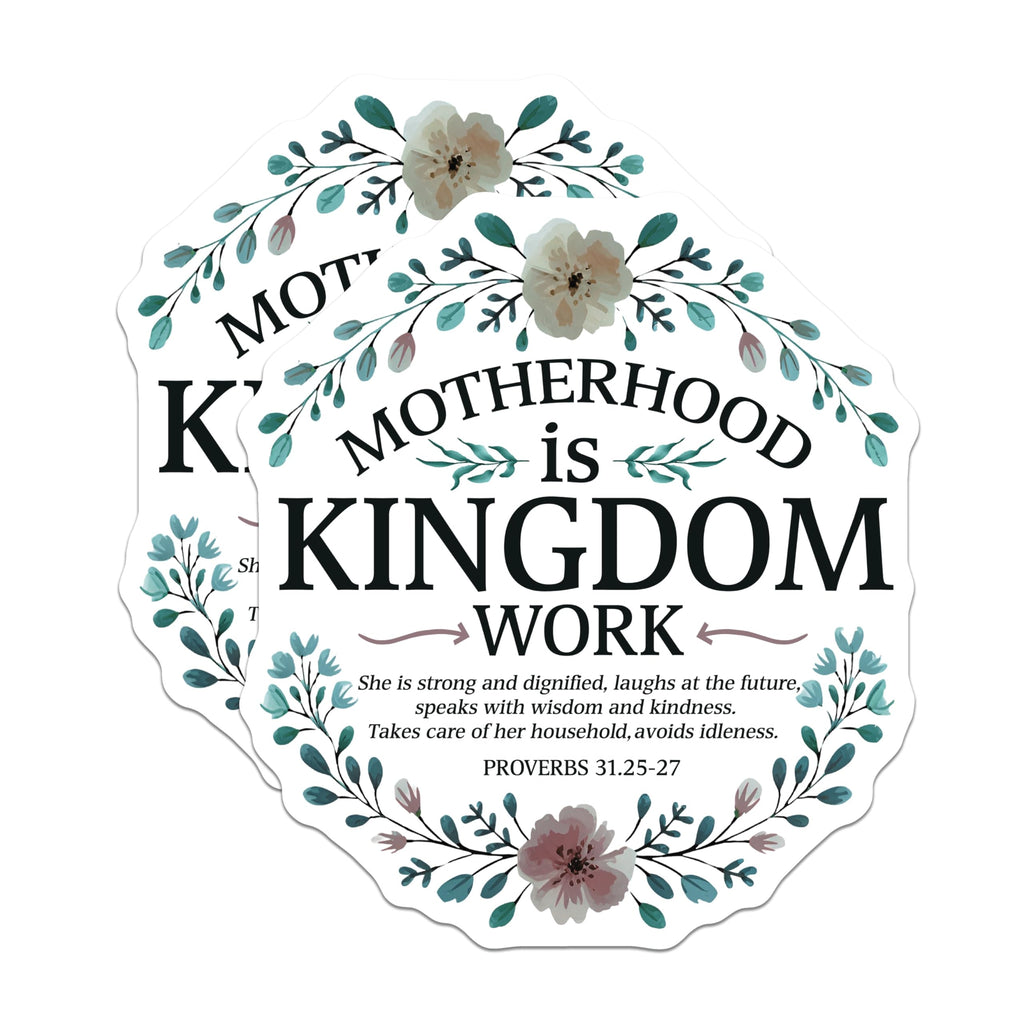 (2 Pack) Motherhood Kingdom Work Magnets - Strong Christian Mom Inspirational Scripture Decor - Proverbs 31 Bible Verse Art - 5 Inches On Longest Side - Thick Durable Magnet - Made in USA - MAG21742