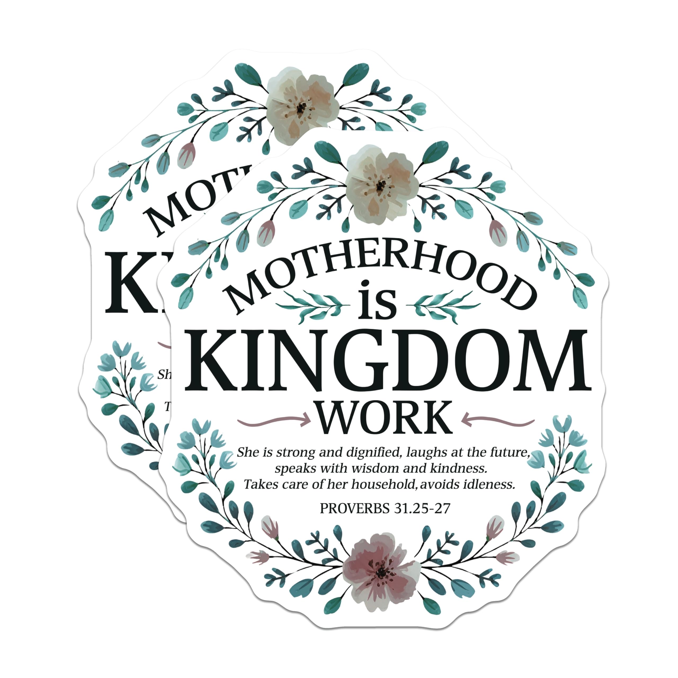 (2 Pack) Motherhood Kingdom Work Magnets - Strong Christian Mom Inspirational Scripture Decor - Proverbs 31 Bible Verse Art - 5 Inches On Longest Side - Thick Durable Magnet - Made in USA - MAG21742