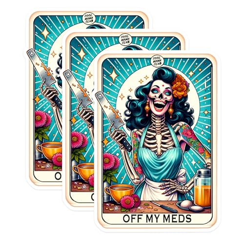 (3 Pack) Crazy Baker Decals - Skeleton Chef - Tattooed Skull Lady Decals - 3 Inches On Longest Side - Easy Peel & Apply - Made in USA - 3MCS1329